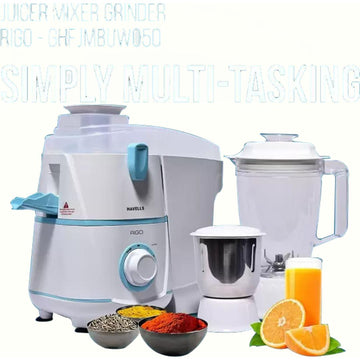 HAVELLS 2 Jars GHFJMBUW050 (Rigo 2 Jar 500 W) 3 Speed Control with Pulse Function Mixer Grinder (White & Light Blue)